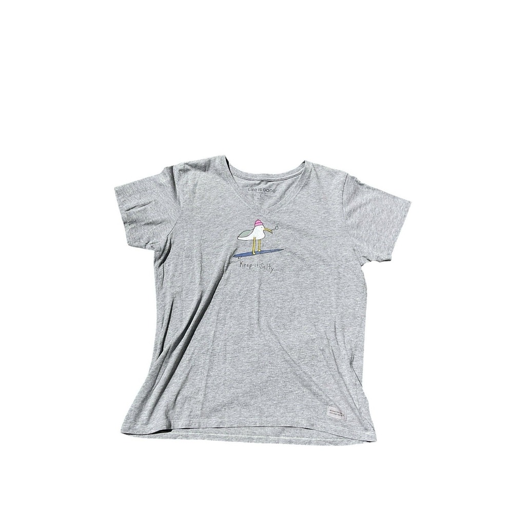 Life is Good Keep it Salty spell out seagull theme gray crusher t-shirt Large